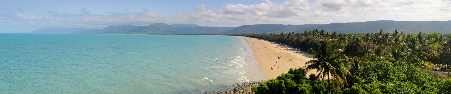 Panoramic View of Four Mile Beach from Flagstaff Hill, Port Douglas Panoramic view of Four Mile Beach from Flagstaff Hill lookout in Port Douglas Queensland